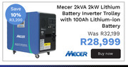 First Shop Mecer 2kva 2kw lithium battery inverter trolley with 100ah lithium ion battery offer