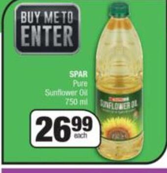 Spar Spar pure sunflower oil 750ml offer