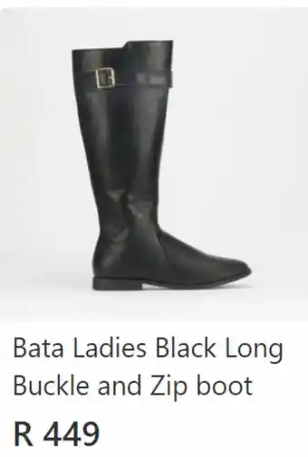 Bata ladies black long buckle and zip boot