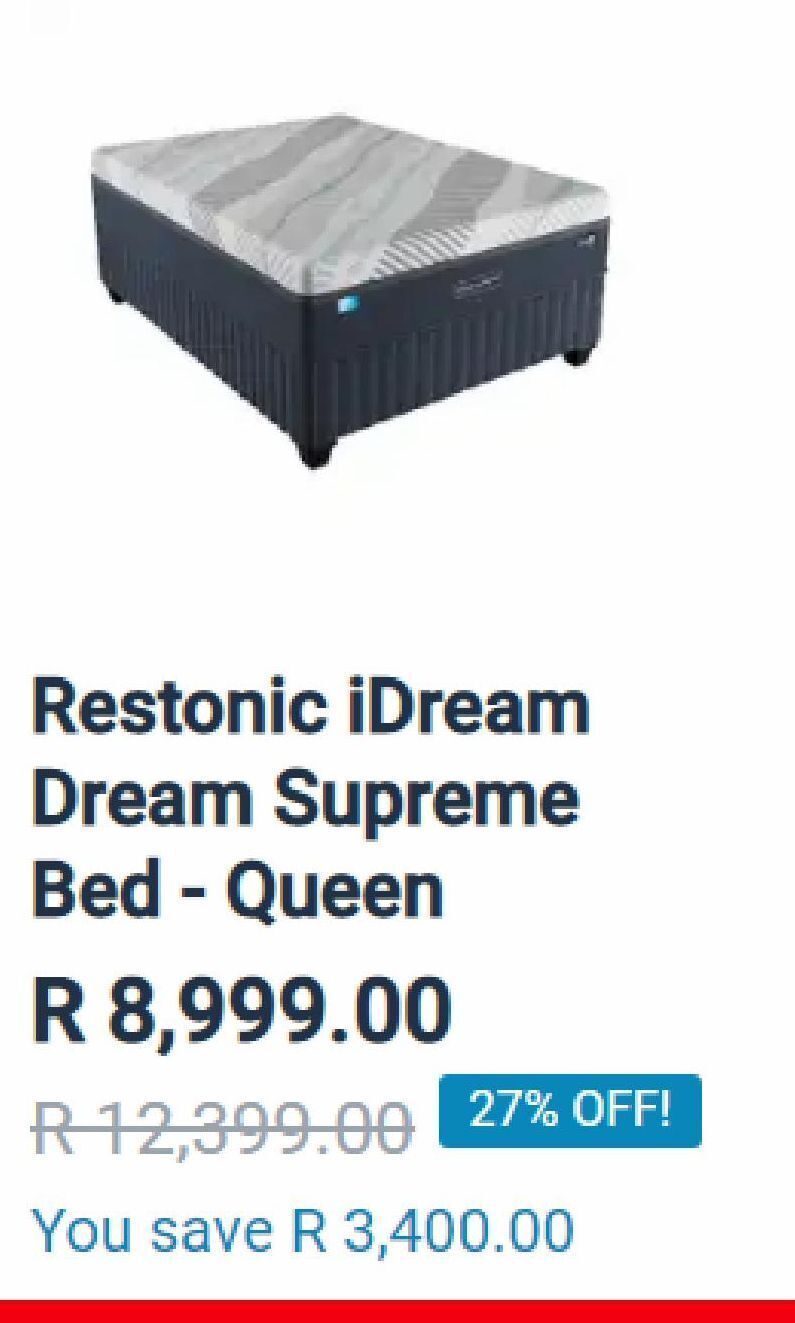 Restonic idream dream supreme bed queen offer at The Mattress Warehouse