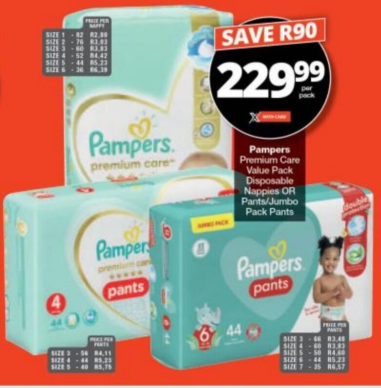 Pampers Premium Care Value Pack Disposable Nappies OR Pants/Jumbo Pack