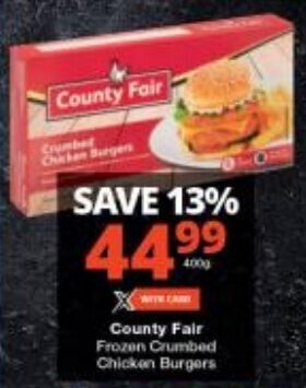 Checkers County Fair Frozen Crumbed Chicken Burgers offer