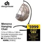 Builders Warehouse Design house menorca hanging chair-1.2m x 1.118m x 1.84m offer