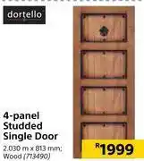 Builders Warehouse Dortello 4 panel studded wood single door 2.030m x 813mm offer