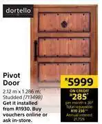 Builders Warehouse Doortello pivot studded door 2.12m x 1.286m offer