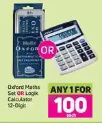 Game Oxford maths set or logik calculator 12 digit-for 1 offer