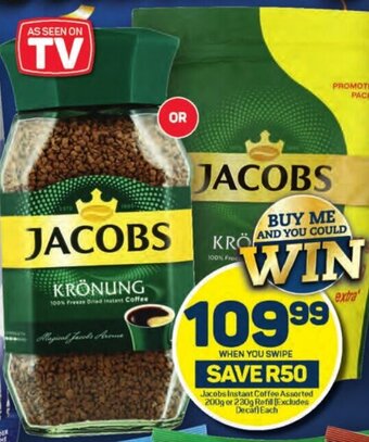 Pick n Pay Jacobs Instant Coffee Assorted 200g or 230g Refill (Excludes Decaf) Each offer