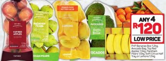 Pick n Pay PnP Bananas Box 1,2kg. Avocado Bag, Top Red Apples 1,5kg, Packham Pears 1,5kg, Soft Citrus Half Tray or Lemons 1,5kg offer