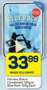 Pick n Pay Fairview Brie or Camembert 125g or Blue Rock 100g Each offer