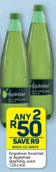 Grapetiser Assorted or Appletiser Sparkling Juice 125 Litre