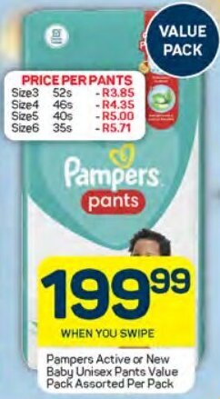 Pick n Pay Pampers Active or New Baby Unisex Pants Value Pack Assorted Per Pack offer
