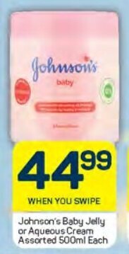 Pick n Pay Johnson's Baby Jelly or Aqueous Cream Assorted 500ml Each offer