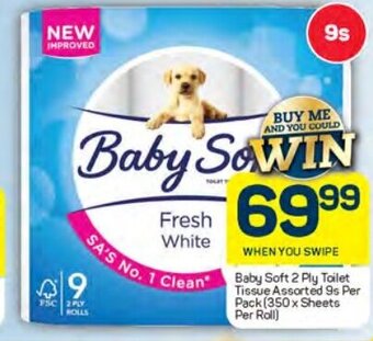 Pick n Pay Baby Soft 2 Ply Toilet Tissue Assorted 9s Per Pack (350x Sheets Per Roll) offer