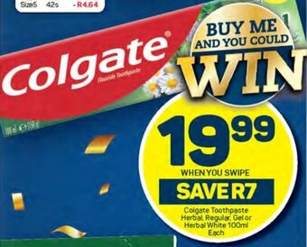Pick n Pay Colgate Toothpaste Herbal, Regular, Gel or Herbal White 100ml Each offer