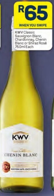 Pick n Pay KWV Classic Sauvignon Blanc, Chardonnay, Chenin Blanc or Shiraz Rosé 750ml Each offer