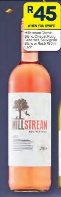 Pick n Pay Millstream Chenin Blanc, Cinsuat Ruby Cabernet, Sauvignon Blanc or Rosé 750ml Each offer