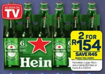 Pick n Pay Heineken Lager Non-returnable Bottles or Cans 6 x 330ml offer