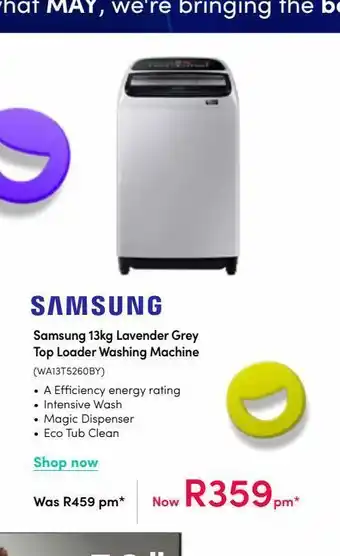 Teljoy Samsung 13kg lavender grey top loader offer