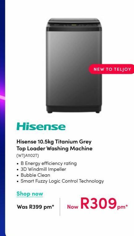 hisense 10.5 kg top loader titanium grey