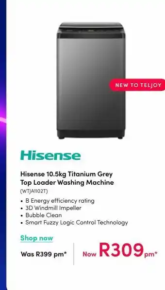 Teljoy Washing machine hisense 10.5kg offer