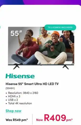 Teljoy Smart tv hisense 55'' offer