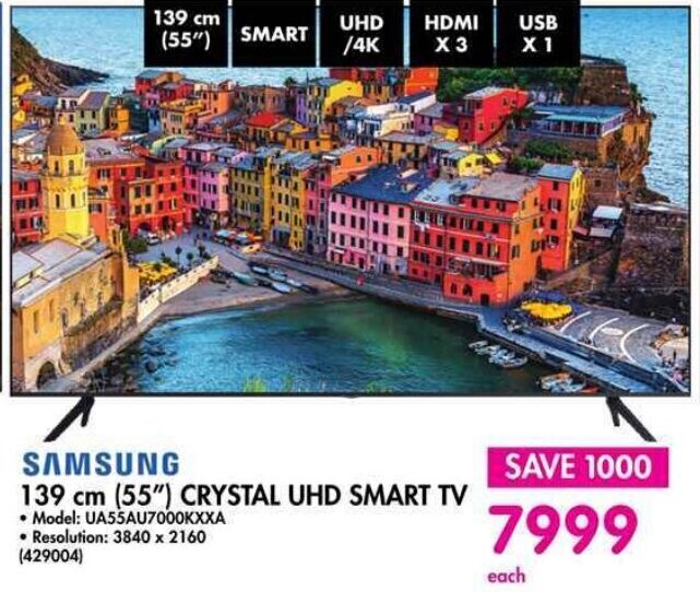 SAMSUNG 139 cm (55") CRYSTAL UHD SMART TV offer at Makro