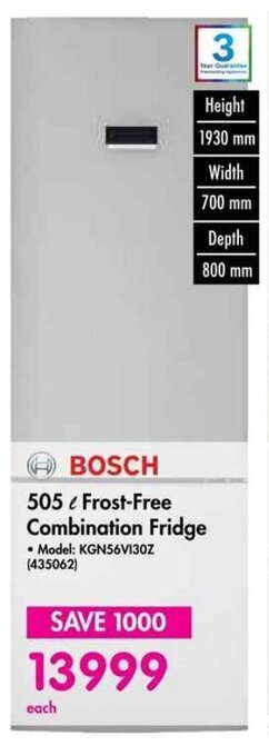 Makro BOSCH 505l Frost-Free Combination Fridge offer