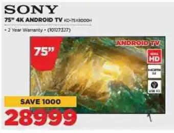HiFi Corp Sony 75"4K Android TV offer