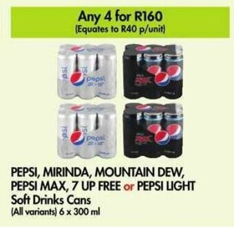 Makro PEPSI, MIRINDA, MOUNTAIN DEW, PEPSI MAX, 7 UP FREE or PEPSI LIGHT Soft Drinks Cans offer