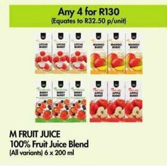 Makro M FRUIT JUICE 100% Fruit Juice Blend (All variants) 6 x 200 ml offer