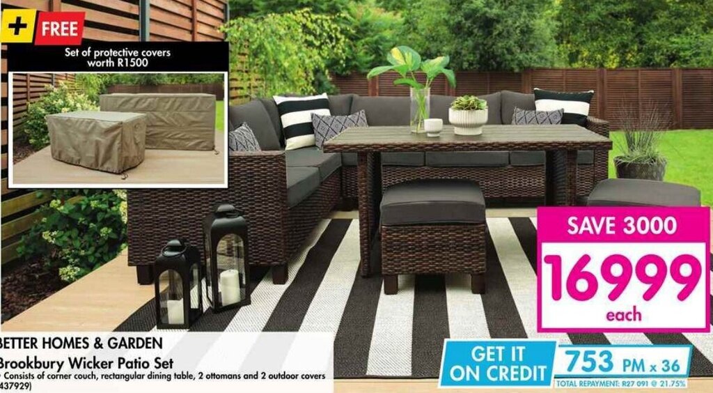BETTER HOMES & GARDEN Brookbury Wicker Patio Set offer at Makro