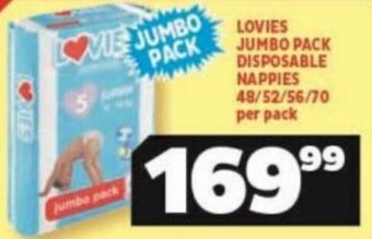 Usave LOVIES JUMBO PACK DISPOSABLE NAPPIES 48/52/56/70 per pack offer