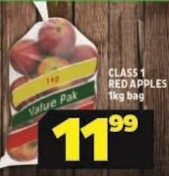 Usave CLASS 1 RED APPLES 1kg bag offer