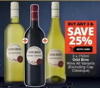 Checkers 3 x 750ml Odd Bins Wine All Variants (Excluding Cap Classique) offer