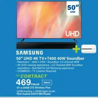 Incredible Connection Samsung 50'' uhd 4k tv +t400 40w soundbar offer