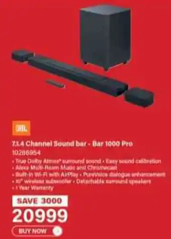 Incredible Connection JBL 7.1.4 Channel Sound Bar + Bar 1000 Pro offer
