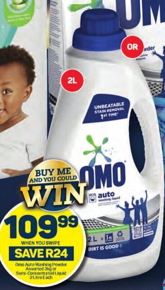 Pick n Pay Omo Auto Washing Powder Assorted 3kg or Semi-Concentrated Liquid 2Litre Each offer