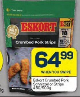 Pick n Pay Eskort Crumbed Pork Schnitzel or Strips 480/500g offer