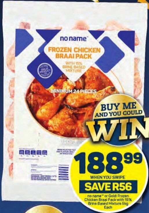 no name or Goldi Frozen Chicken Braai Pack with 15% Brine Based Mixture