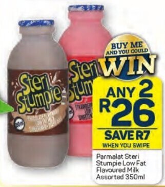 Pick n Pay Parmalat Steri Stumpie Low Fat Flavoured Milk Assorted 350ml offer
