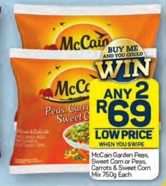 Pick n Pay McCain Garden Peas, Sweet Corn or Peas, Carrots & Sweet Corn Mix 750g Each offer