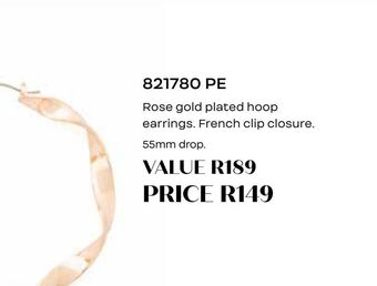 Honey Fashion Accessories Rose gold plated hoop earrings. french clip closure offer