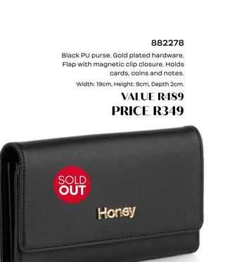 Honey Fashion Accessories Black pu purse.gold plated hardware offer