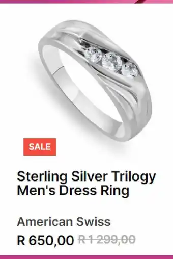 Sterling silver trilogy men's dress ring