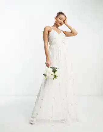 Asos Beauut bridal cami strap maxi dress with allover embellishment in white offer