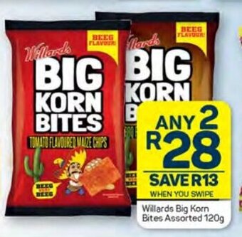 Pick n Pay Willards Big Korn Bites Assorted 120g offer