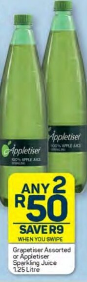 Pick n Pay Grapetiser Assorted or Appletiser Sparkling Juice 125 Litre offer