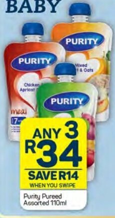 Pick n Pay Purity Pureed Assorted 110ml offer