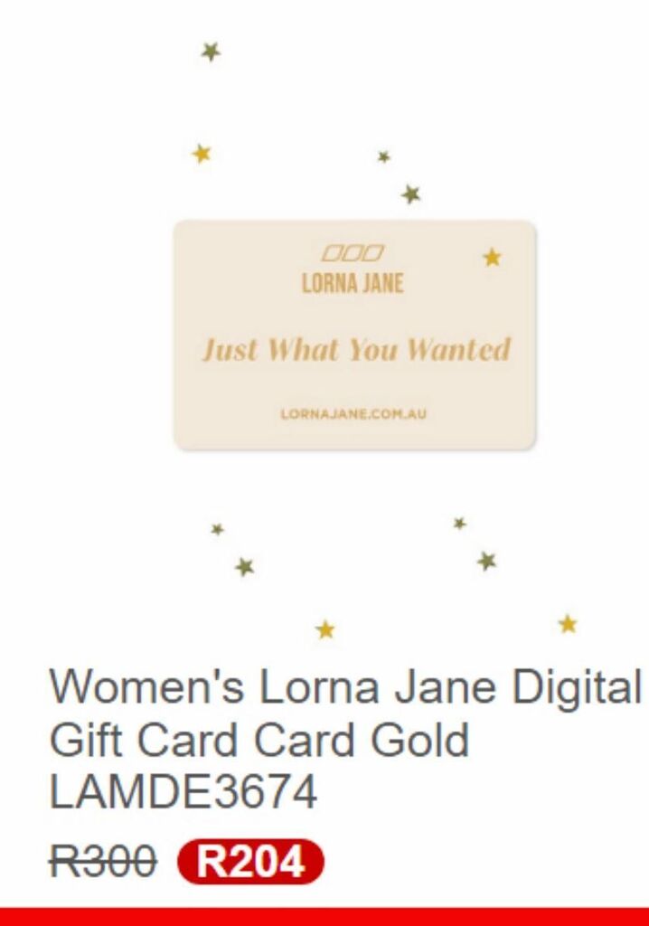 Women's lorna jane digital gift card gold offer at Lorna Jane