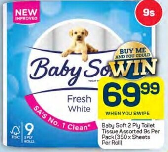 Pick n Pay Baby Soft 2 Ply Toilet Tissue Assorted 9s Per Pack (350x Sheets Per Roll) offer